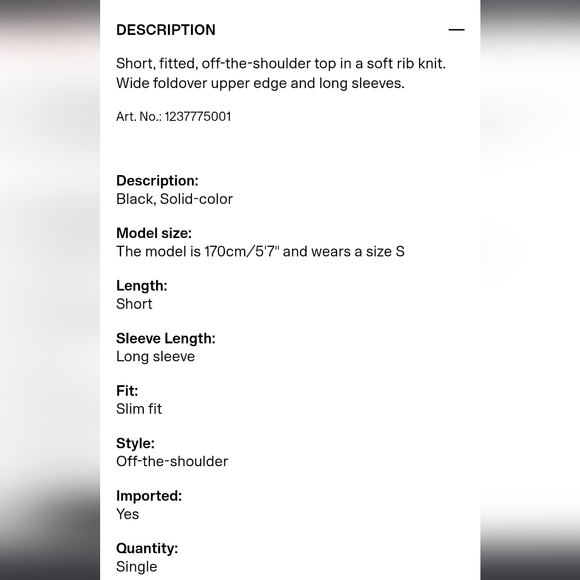 H&M Rib-Knit Off Shoulder Top Size Small - Picture 6 of 8